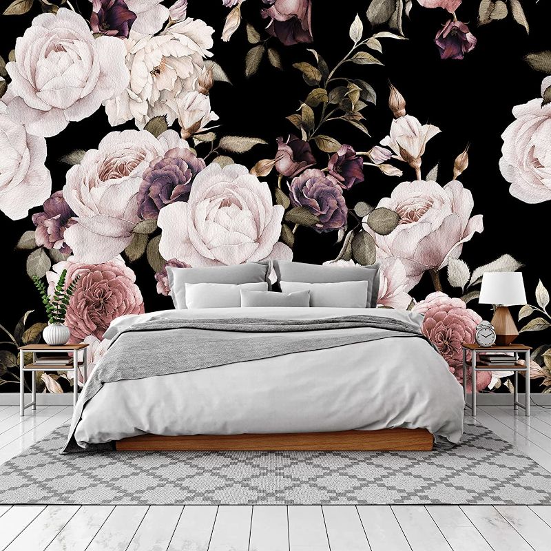 Photo 1 of BHICKP-Wall Mural Wallpaper for Bedroom Living Room Purple Flower Wallpaper Rose Mural Wallpaper, Mural-002, 200 x 140cm / 78.8 x 55.2 inches
