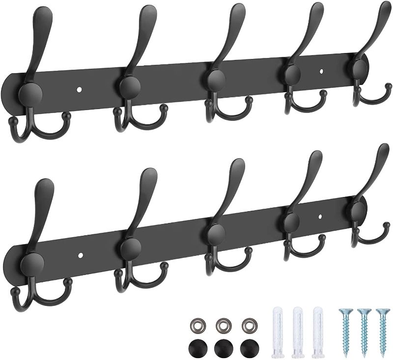 Photo 1 of 2PCS – Large Size Purse Hangers, Black Coat Hangers, Metal Coat Hanger Wall Mounted for Coats, Hats, Purse, Heavy Duty at Home, Bedroom, Bathroom (5 Tri, Black)
