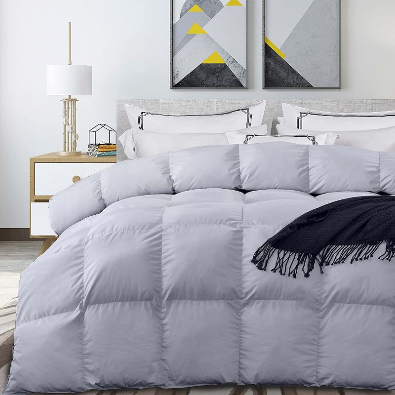 Photo 1 of Acrafsman Goose Down Comforter Queen,1200Thread Count 100% Egyptian Cotton Fabric,Medium Warmth All Season Down Duvet Comforter 700+Fill Power King Size Comforter(LIGHT GREY 106x90inches)
