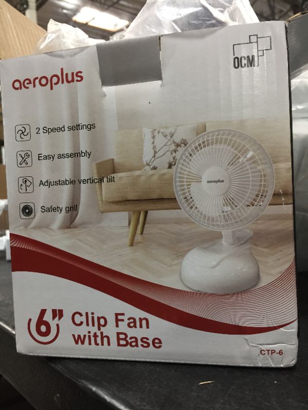 Photo 1 of aeroplus 6" clip fan with base