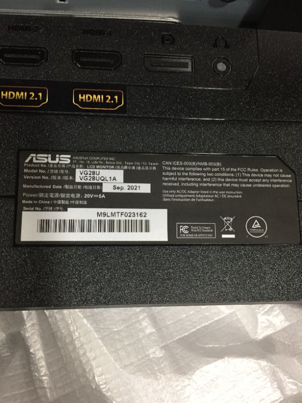 Photo 5 of ASUS TUF Gaming 28” 4K 144HZ DSC HDMI 2.1 Gaming Monitor (VG28UQL1A) - UHD (3840 x 2160), Fast IPS, 1ms, Extreme Low Motion Blur Sync, G-SYNC Compatible, FreeSync Premium, Eye Care, DCI-P3 90%
