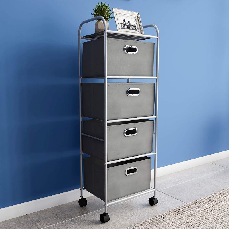 Photo 1 of 4-Tier Storage Drawers – Fabric Dresser with Wheels and Metal Frame – Rolling Cart with Drawers for Closet, Home, or Office by Lavish Home (Gray)
