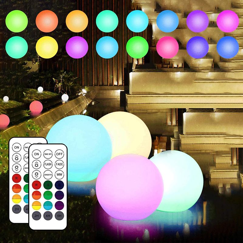 Photo 1 of DreiWasser 4 Pack Floating Pool Lights, 16 Color Changing IP67 Waterproof Float/Hang Tub Bath Pond Lights with Timer, Dimmable, Remote Control, 3.15in/8cm Night Light for Outdoor Indoor Decor?4 Pack
