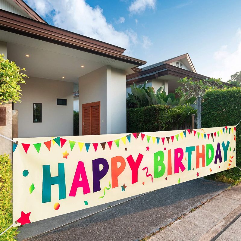 Photo 1 of Happy Birthday Yard Sign Happy Birthday Yard Banner Colorful Outdoor Decorations - Large 118" x 19.7" Birthday Party Decorations Yard Sign