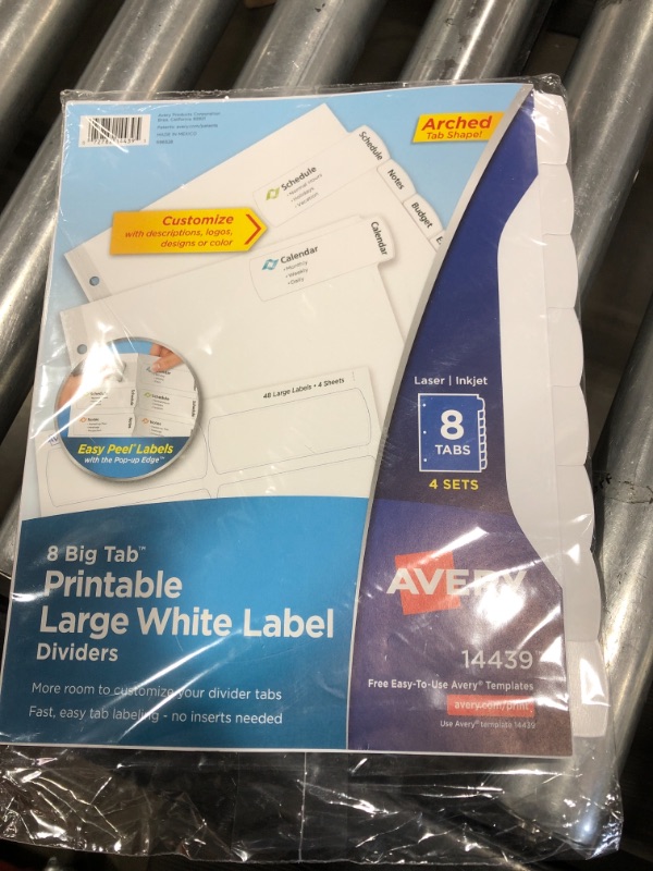 Photo 2 of Avery Big Tab Printable Large White Label Dividers with Easy Peel, 8 Tabs, 4 Sets (14439)
