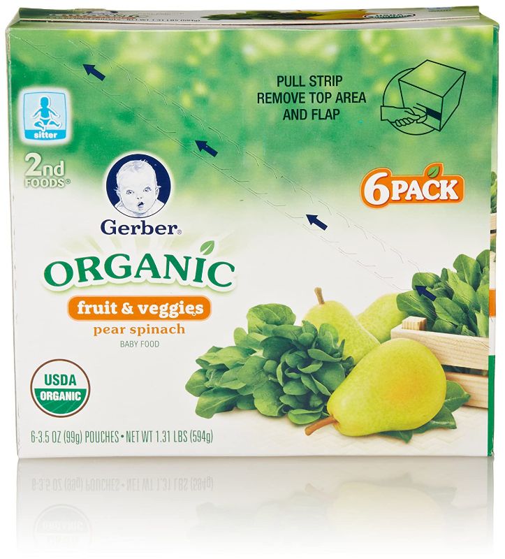 Photo 1 of Gerber 2nd Foods Organic, Pear Spinach (6 Count, 3.5 Oz Each) EXP 06/2022