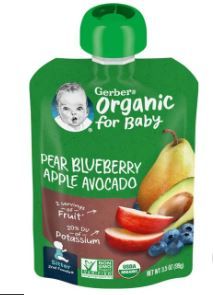 Photo 1 of Gerber Organic 2nd Foods, Stage 2, Pears, Blueberries, Apples & Avocado, 3.5 Oz 6 PACK EXP 05/2022