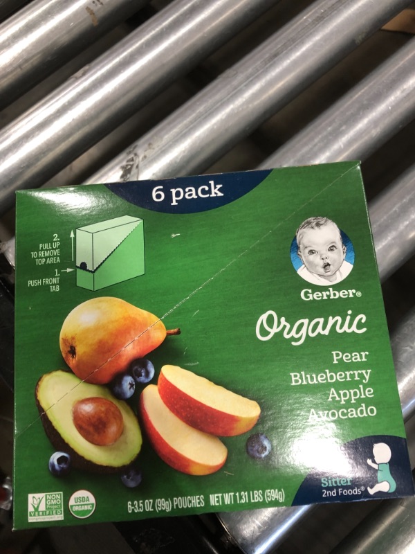 Photo 2 of Gerber Organic 2nd Foods, Stage 2, Pears, Blueberries, Apples & Avocado, 3.5 Oz 6 PACK EXP 05/2022