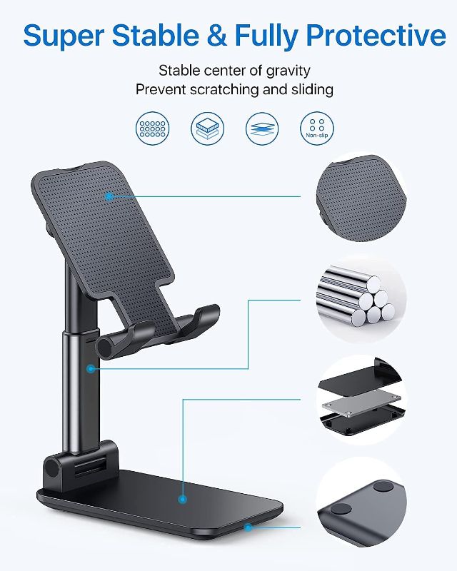 Photo 1 of andobil Cell Phone Stand for Desk [Full Foldable & Adjustable] Compatible with iPhone 13 12 Pro Max 11 XR X SE XS Plus 6 6s 7 Samsung Galaxy S21 S20 Note 20 etc Mobile Phone Stand Holder
