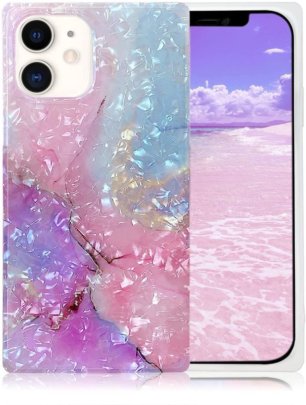 Photo 1 of Jmltech Compatible with iPhone 11 Case Square Marble Protective Pink Case for Women Girls Slim Soft Cute Glitter Sparkle Silicone Flexible Phone Cases for iPhone 11 6.1"
