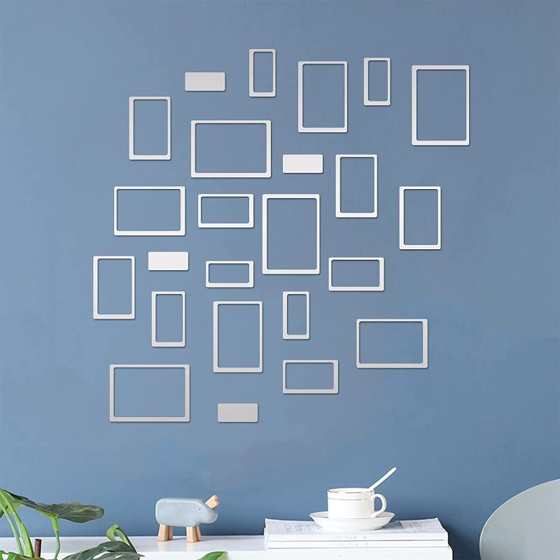 Photo 1 of 24pcs Mirror Wall Decor, Rectangle Mirror Tiles Mirror Stickers for Living Room Wall Decor, Mirror Wall Stickers for Wall Decor Sticker (Sliver)
