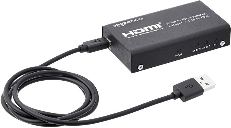 Photo 1 of Amazon Basics 4K HDMI 1x2 Splitter for Dual Monitor (Only Supports Screen Duplication, not Extension)
