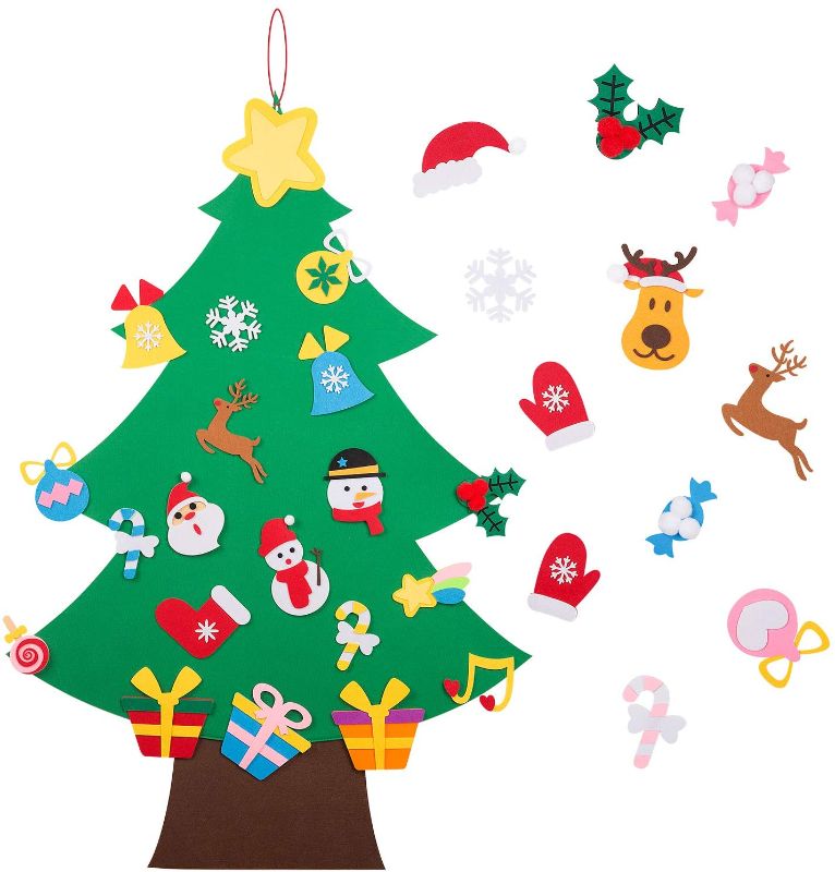 Photo 1 of Felt Christmas Tree - 3.5 FT 3D DIY Set for Kids with 36 Pieces of Ornament Decor, Wall Hanging Christmas Tree Decorations
