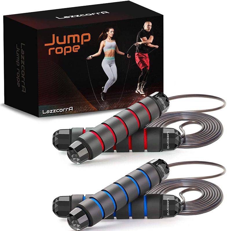 Photo 1 of Jump rope, 2 Pack Speed Jumping Ropes for Workout, Fitness and Gym Exercise - Adjustable Skipping Rope Set for Kids and Adults ( Men and Women ) with Rapid Ball Bearing System and Memory Foam Handles
