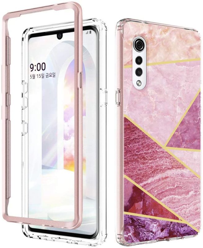 Photo 1 of iRunzo 2 in 1 Cover for LG Velvet Case Marble 4G 5G G910 Soft TPU + PC Bumper 360° Full Body Protect (Lila)
