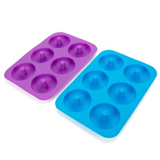 Photo 1 of 2-Pack Donut Baking Pan of 100% Nonstick Silicone. BPA Free Mold Sheet Tray. Makes Perfect 3 Inch Donuts. FDA Approved Food Grade. Easy Clean, Dishwasher Microwave Safe(Dark purple & Blue)
