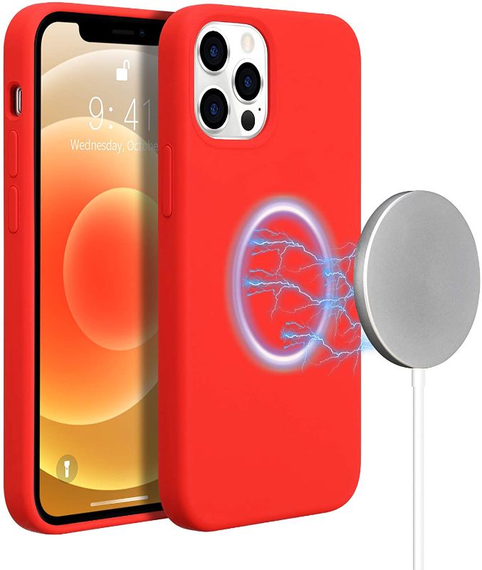 Photo 1 of MIAODAM Magnetic Case Compatible with iPhone 12 Pro Silicone Case, Compatible with iPhone 12 Case, 6.1 Inch Protective Case with Built-in Magnetic Circle (6.1 inch, Red)
