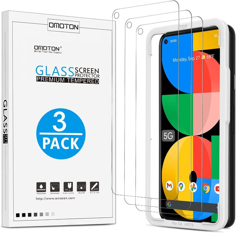 Photo 1 of [3 Pack] OMOTON Screen Protector For Google Pixel 5a, Bubble Free, Easy Installation, Scratch Resistant, Tempered Glass Screen Protector Compatible for Pixel 5a 5G
