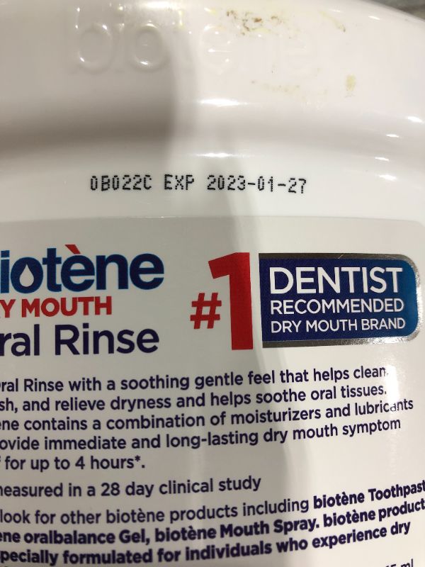 Photo 3 of Biotene Oral Rinse Mouthwash for Dry Mouth, Breath Freshener and Dry Mouth Treatment, Fresh Mint - 33.8 fl oz
EXPIRES 01/2023