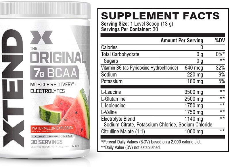 Photo 1 of XTEND Original BCAA Powder Watermelon Explosion - Sugar Free Post Workout Muscle Recovery Drink with Amino Acids - 7g BCAAs for Men & Women - 30 Servings EXP 03/2022