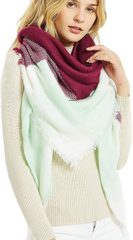 Photo 1 of Wander Agio Womens Warm Blanket Scarf Square Winter Shawls Large Infinity Scarves Stripe Plaid Scarf
