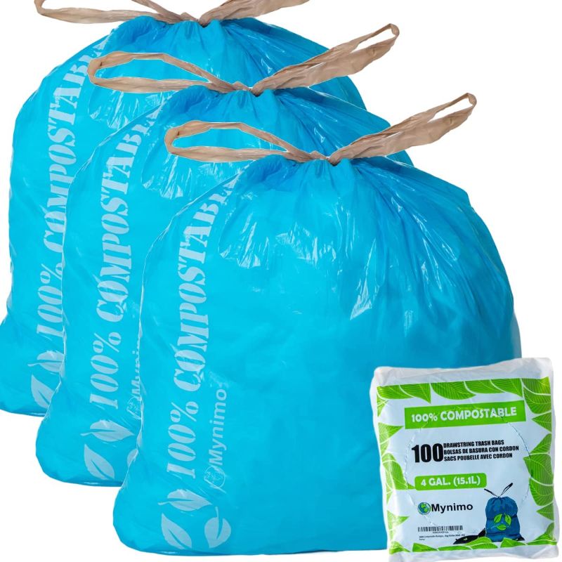 Photo 1 of 100% Compostable Biodegradable Drawstring Trash Bag Waste Bag Kitchen (4Gal - 15L)
