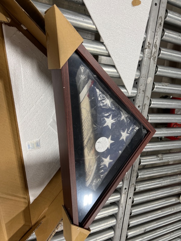 Photo 2 of Americanflat Flag Case for Veterans - Fits a folded 5' x 9.5' American Military Flag - Triangle Display with Polished Plexiglass (Mahogany)
