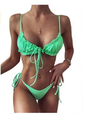 Photo 1 of Windinny Women Tie Knot Swimsuit Sexy Ruffle Folds Bikini Set Brazilian Two Piece Bathing Suit Triangle Size Small