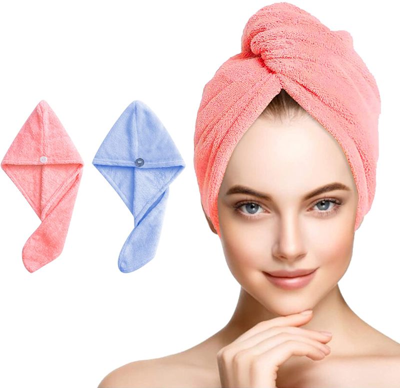 Photo 1 of Kim Player Microfiber Hair Towel, 2 Packs Microfiber Towels with Button, Best Choice for Women Hair Towel