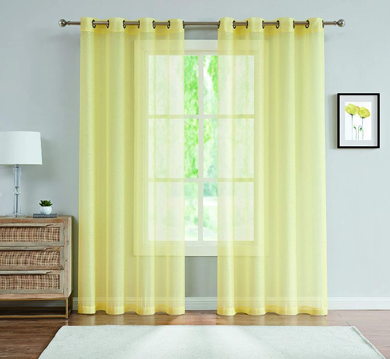 Photo 1 of Best Sheer Grommet Window Curtains Panels for Bedroom, Living Room, Kitchen, Kid's Room and Outdoors Durable Polyester-2 Pieces (Yellow, 54x95 inch)