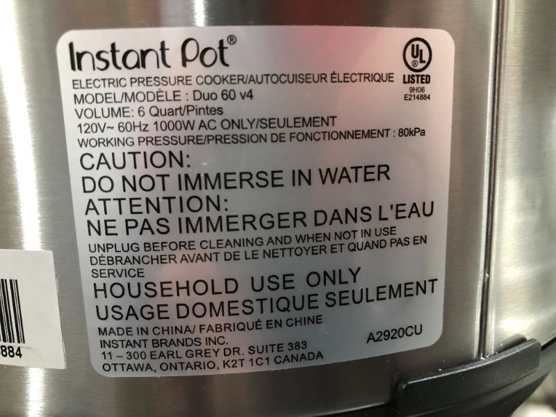 Photo 5 of Instant Pot Max 6qt Programmable Pressure Cooker