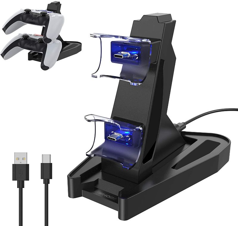 Photo 1 of PS5 Controller Charger Station, KIWIHOME PS5 Charging Station Dock for PS5 Playstation 5 DualSense Controller, Dual PS5 Controller Charger Docking Station with Charging Cable and LED Indicator