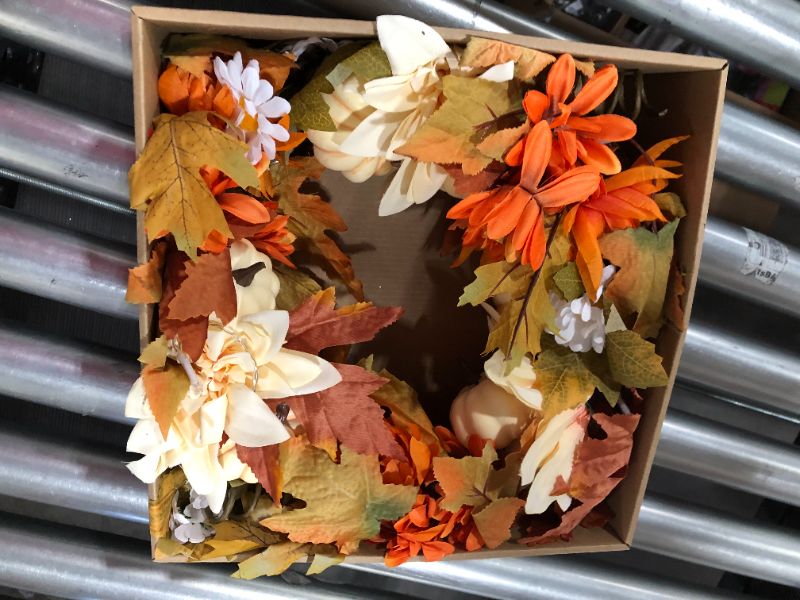 Photo 2 of 22" Fall Wreath for Front Door Fall Decoration with Timer 30 Lights Pumpkin Maples Leaf Pine Cone Berry Battery Operated Autumns Harvest Fall Thanksgivings Halloween Decor Indoor Outdoor(Warm Light)
