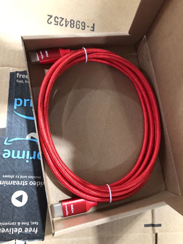 Photo 1 of Amazon Basics High-Speed HDMI Cable (18Gbps, 4K/60Hz) - 10 Feet, Nylon-Braided red
