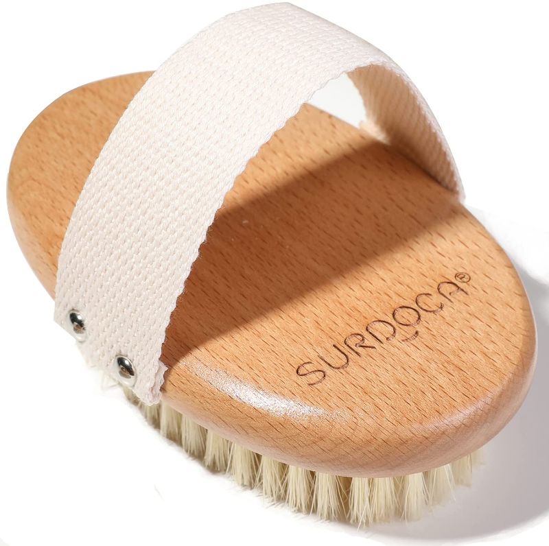 Photo 1 of SURDOCA Dry Brush, Body Exfoliating Scrubber, Bath Shower Brushes for Improve Circulation, Cellulite and Lymphatic Remover (Boar Bristles - A)