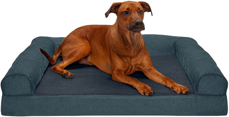 Photo 1 of  Pet Bed for Dogs and Cats - Sherpa and Chenille Sofa-Style Egg Crate Orthopedic Dog Bed, Removable Machine Washable Cover - Orion Blue, Jumbo (X-Large)
