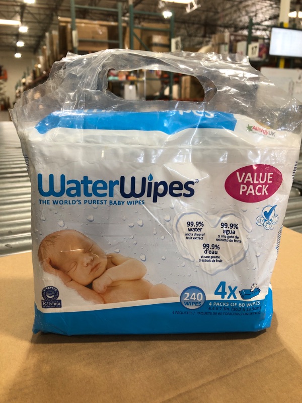 Photo 1 of WaterWipes Original Baby Wipes, 99.9% Water, Unscented & Hypoallergenic for Sensitive Newborn Skin, 4 Packs (240 Count)
