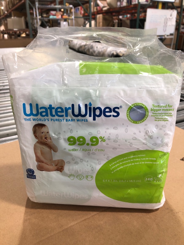 Photo 2 of WaterWipes Textured Clean Baby Wipes, 99.9% Water, Unscented & Hypoallergenic for Baby & Toddlers, 4 Packs (240 Count)
