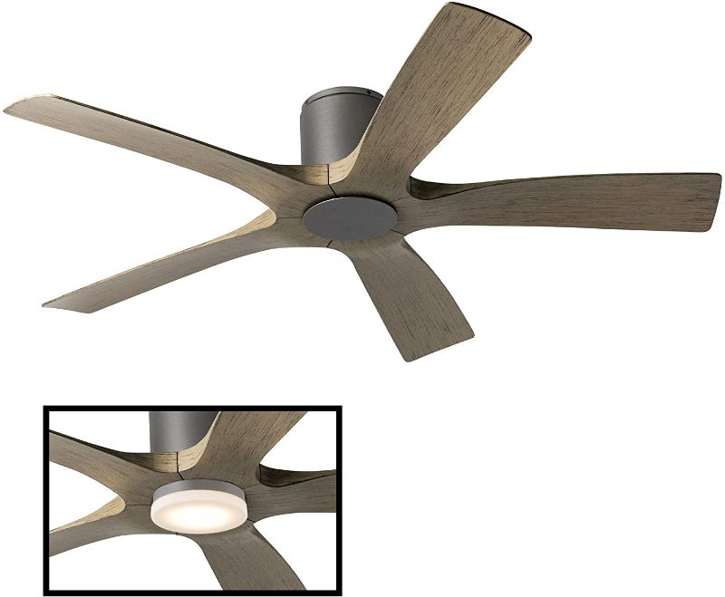 Photo 1 of Aviator Indoor and Outdoor 5-Blade Smart Flush Mount Ceiling Fan 54in Graphite Weathered Gray with Wall Control (Light Kit Sold Separately)
