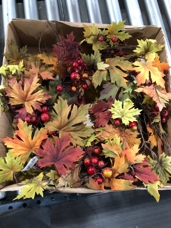 Photo 1 of 24 Inch Fall Wreath With Fall Berries And Mixed Maple Leaves Thanksgiving Wreath