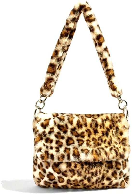 Photo 1 of QTMY Faux Fur Tote Crossbody Bag,Shoudler Bag Purse Handbag for Women,Leopard Print
