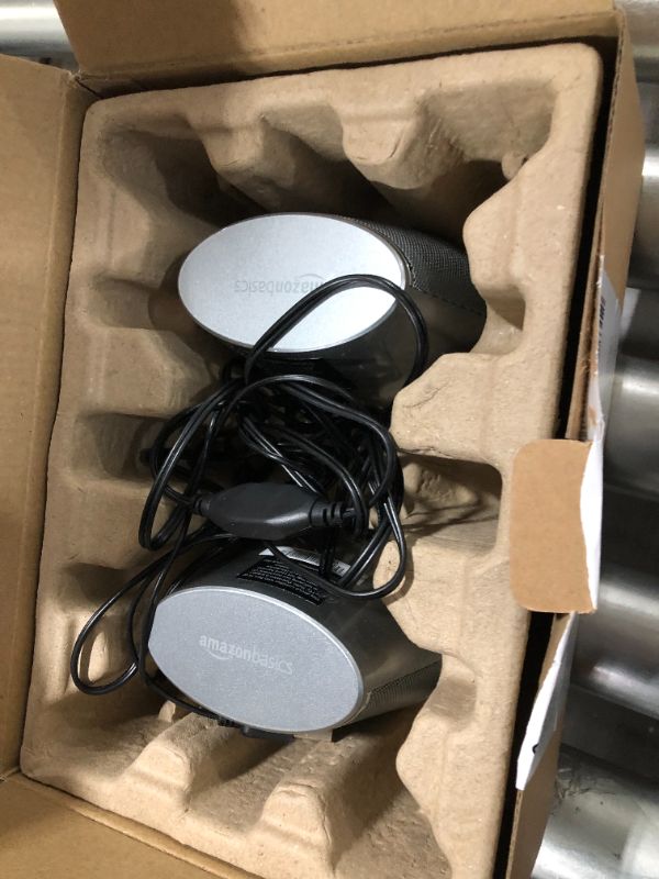 Photo 1 of AMAZONBASICS USB-POWERED PC COMPUTER SPEAKERS WITH DYNAMIC SOUND | SILVER
