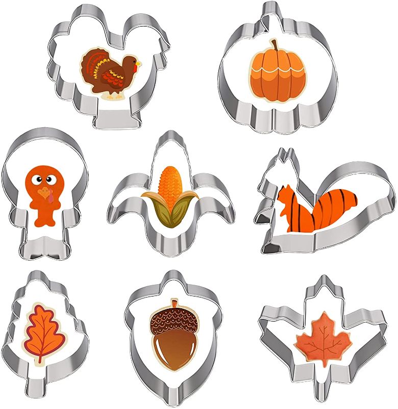 Photo 1 of 8 PCS Thanksgiving Cookie Cutters - Fall Pumpkin leaf Cookie Cutters - Acorn, Maple Leaf, Oak Leaf, Squirrel, Corn and Turkey