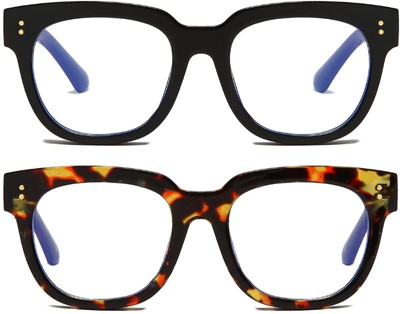 Photo 1 of Z&L HOUSE 2 Pack Lightweight Reading Retro Square Eyeglasses Frame Filter Blue Ray Computer Game UV Ray Filter Glasses for Men Women Anti Glare Blue Light Blocking Glasses
