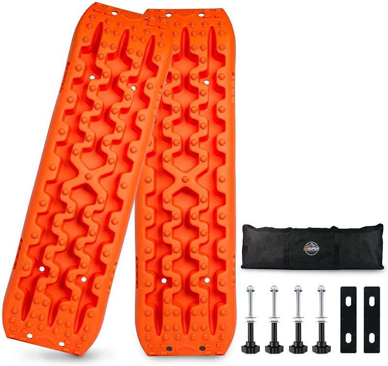 Photo 1 of ZESUPER Recovery Traction Tracks for Off-Road Mud, Sand, Snow Tire Ladder Traction Track Vehicle Extraction Traction Mats with Mount and Bag (Orange)