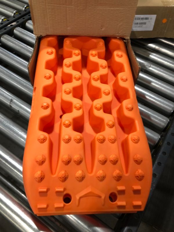Photo 2 of ZESUPER Recovery Traction Tracks for Off-Road Mud, Sand, Snow Tire Ladder Traction Track Vehicle Extraction Traction Mats with Mount and Bag (Orange)