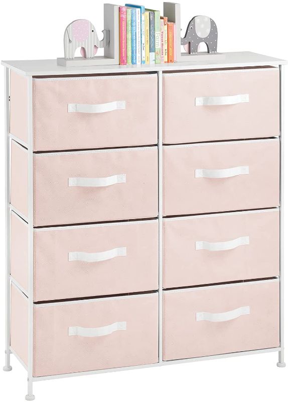 Photo 1 of mDesign Storage Dresser Furniture Unit - Tall Baby and Kid Organizer Stand for Bedroom, Nursery, Playroom, and Closet - 8 Slim Drawer Removable Fabric Bins - Pink/White
