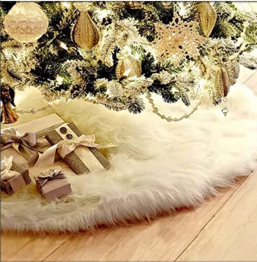 Photo 1 of  48 Inch Faux Fur Christmas Tree Skirt White Plush Skirt for Merry Christmas Party Christmas Tree Decoration
