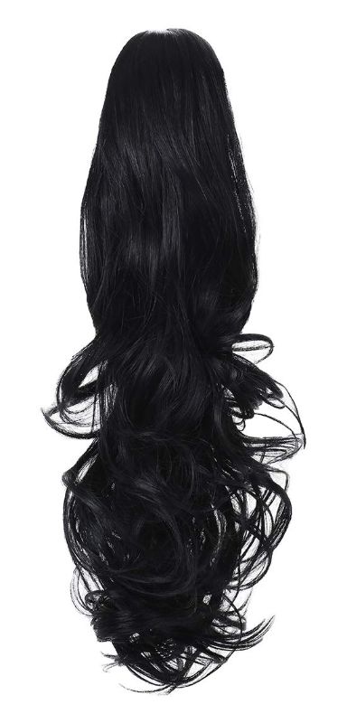 Photo 1 of XBwig Claw Clip in Ponytail Hair Extension 18" 21" 24"Curly Wavy Straight Hairpiece One Piece A Jaw Long Pony Tails for Women(Dark Black 18"-Curly)
