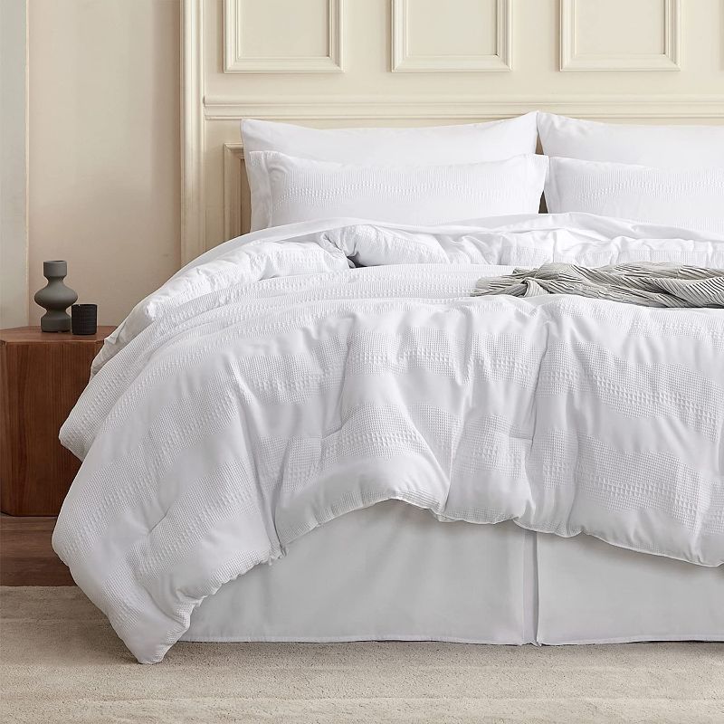 Photo 2 of Bedsure Bed in a Bag - Waffle Weave Twin Comforter Sets, 6 Piece Bedding Comforters & Sets, Super Soft & Cozy All Season Complete Set (QUEEN, White)
